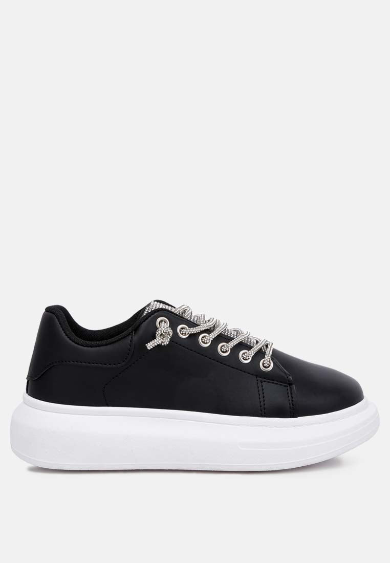 rhinestones lace up sneakers by ruw#color_black