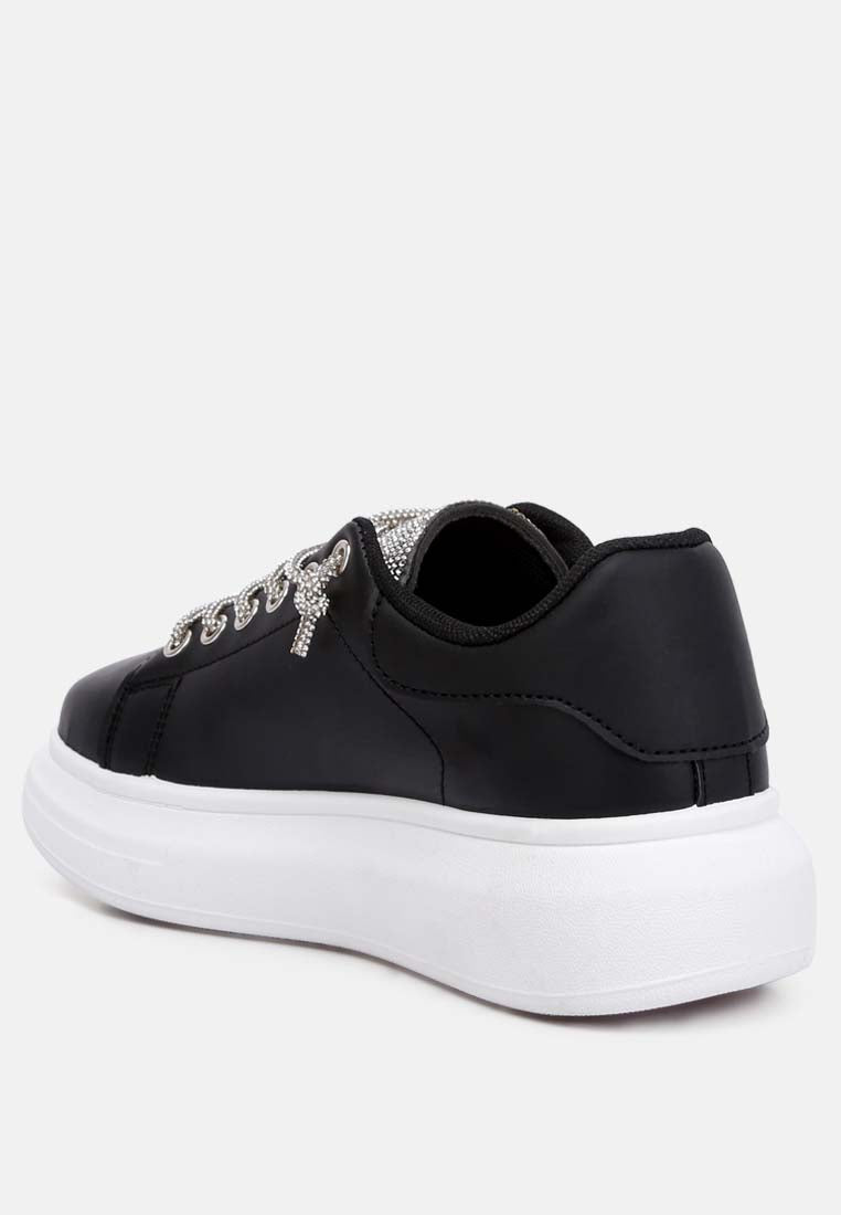 rhinestones lace up sneakers by ruw#color_black