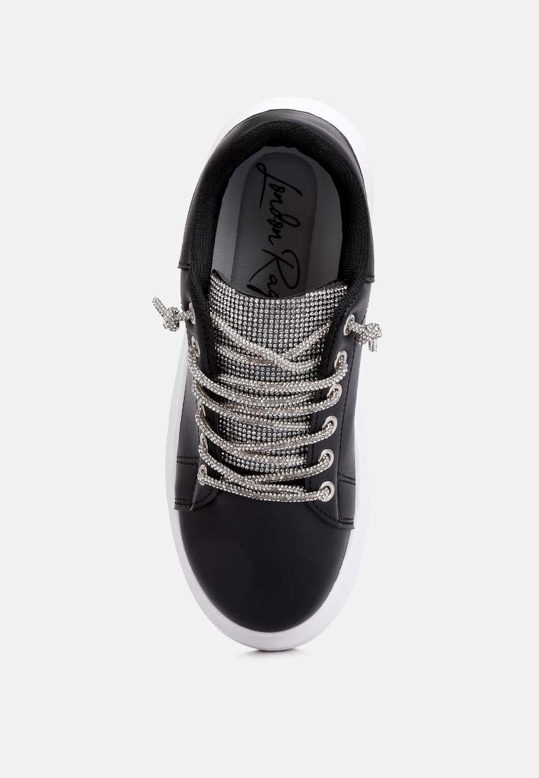 jaxen rhinestones lace up sneakers#color_black