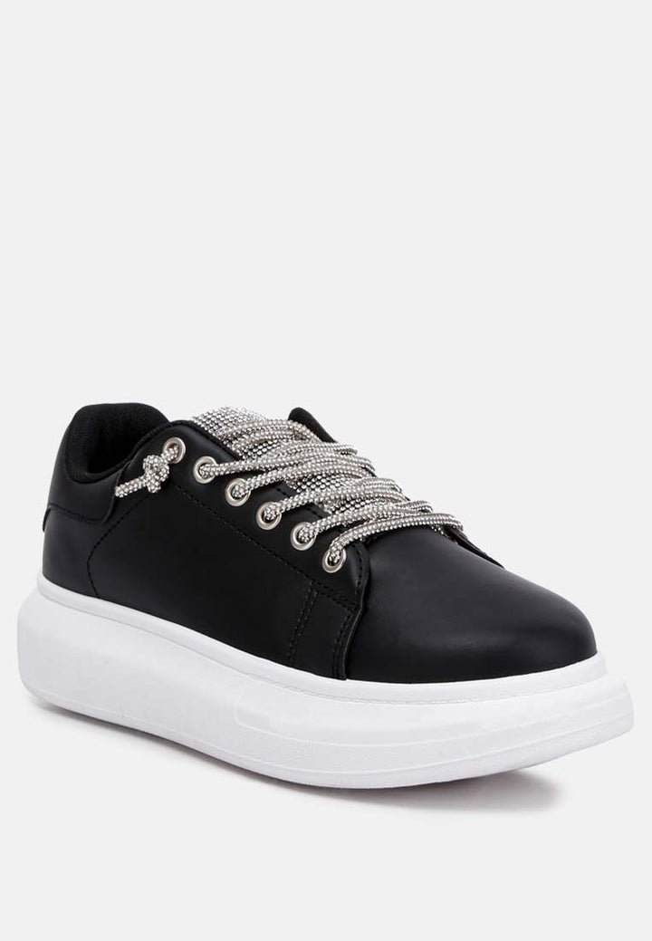 jaxen rhinestones lace up sneakers#color_black