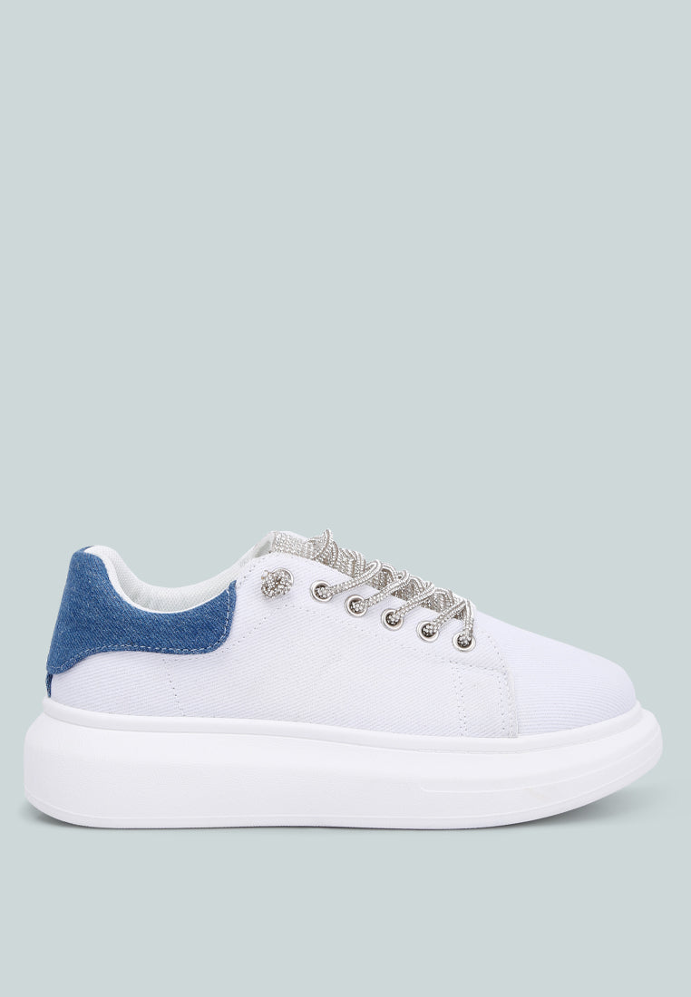 jaxen rhinestones lace up sneakers#color_white