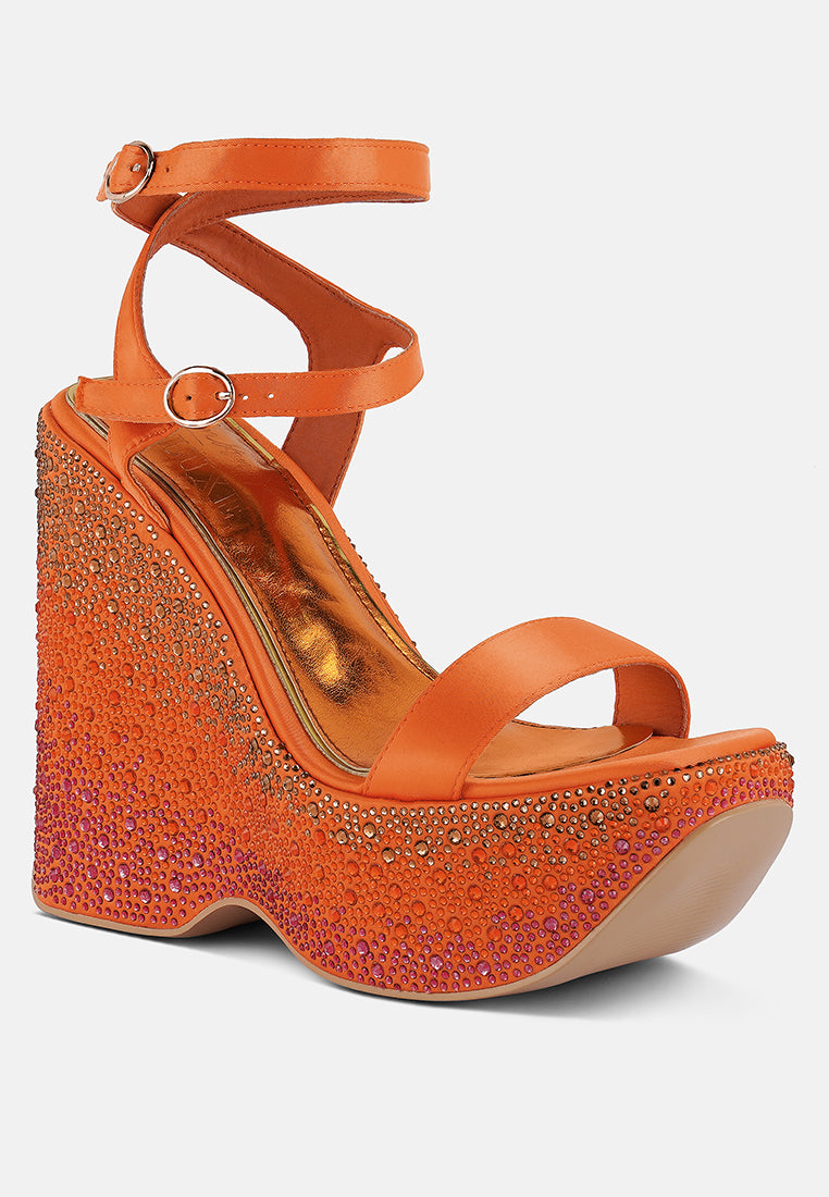 richness rhinestones embellished ultra high wedge sandals#color_orange