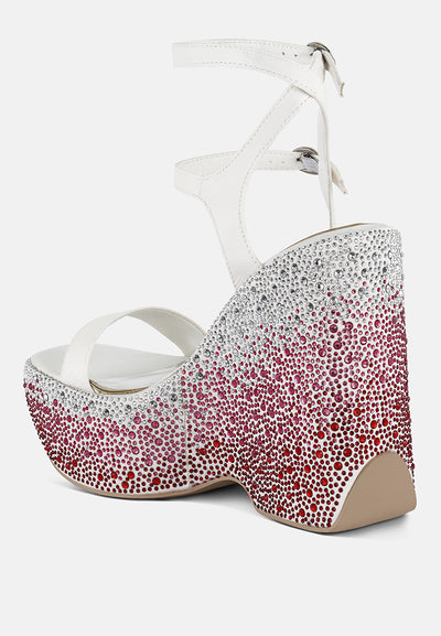 richness rhinestones embellished ultra high wedge sandals#color_white