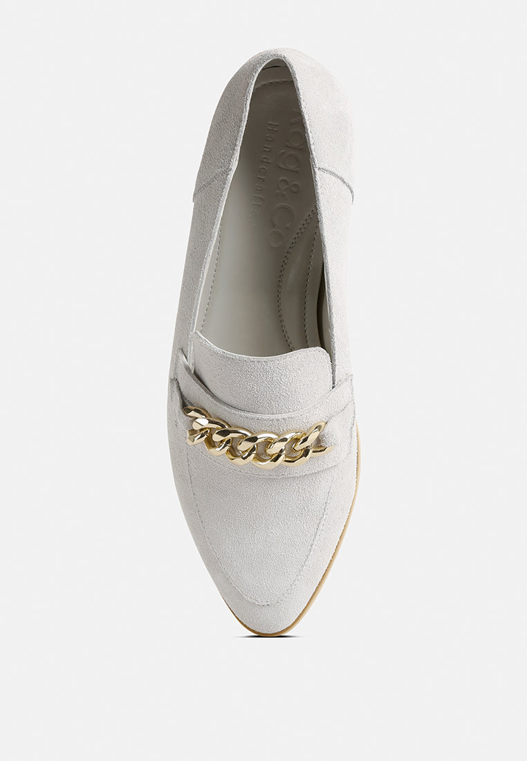 ricka chain embellished loafers#color_beige