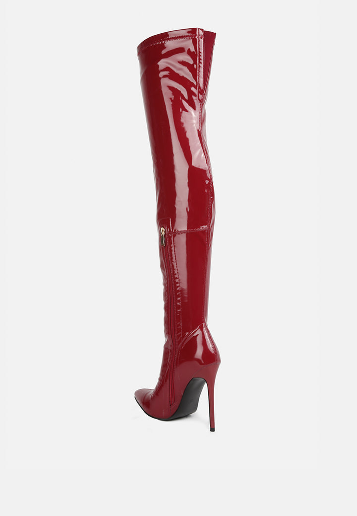 riggle long patent pu high heel boots#color_burgundy