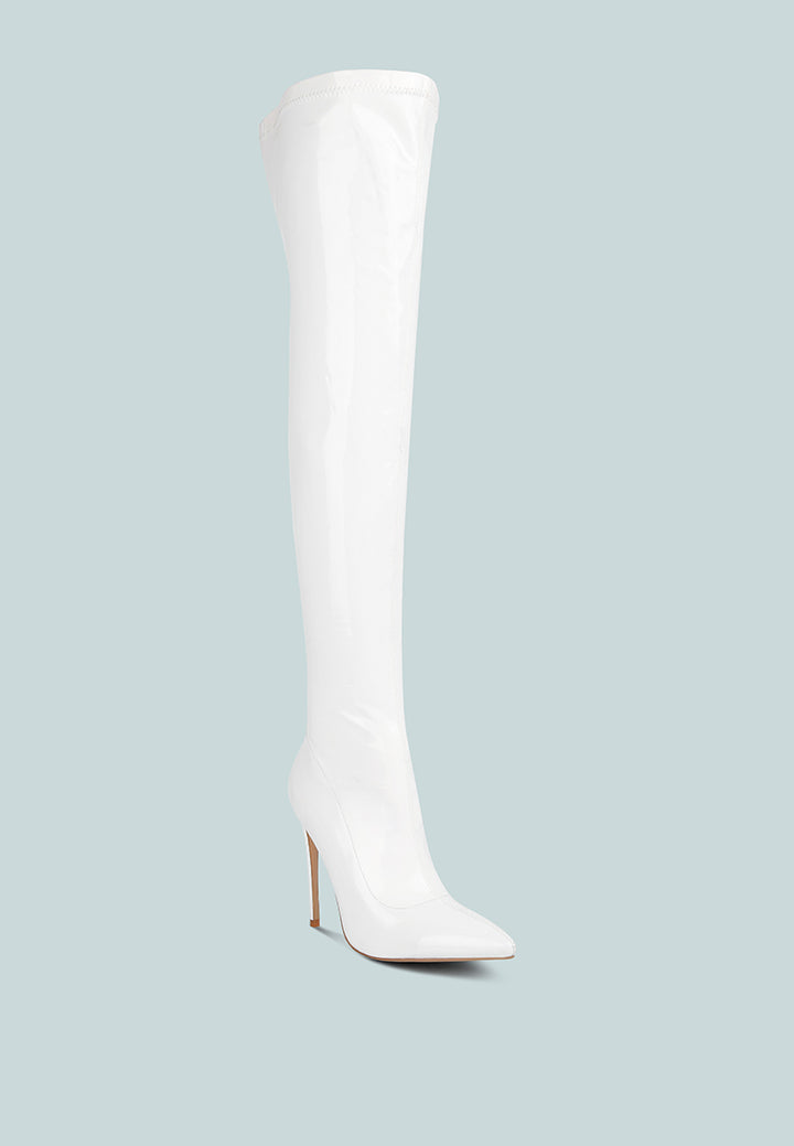 riggle long patent pu high heel boots#color_white