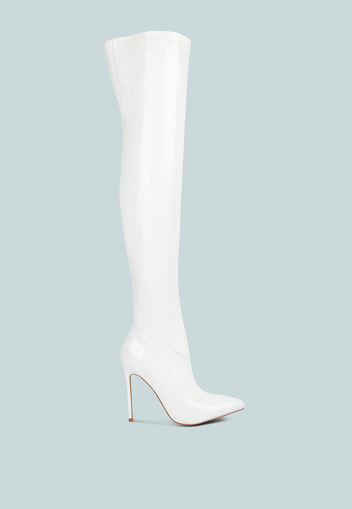 riggle long patent pu high heel boots#color_white