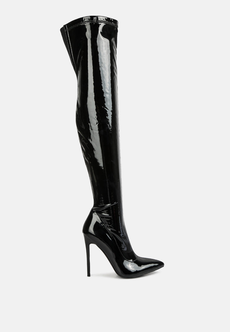 riggle long patent pu high heel boots#color_black