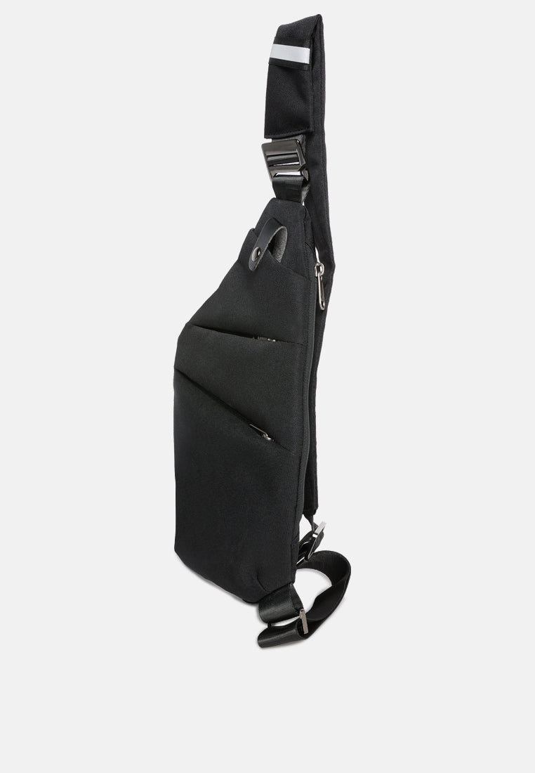 right shoulder asymmetrical crossbody utility bag by ruw#color_black