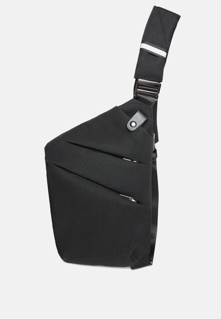 right shoulder asymmetrical crossbody utility bag by ruw#color_black