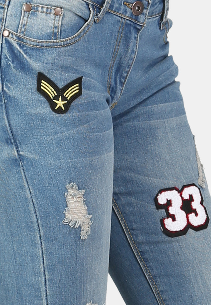 ripped jeans with patch work#color_blue