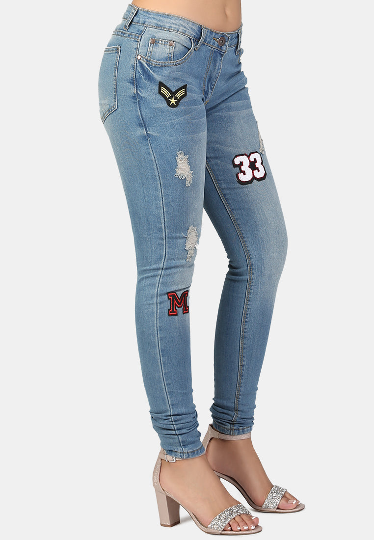 ripped jeans with patch work#color_blue