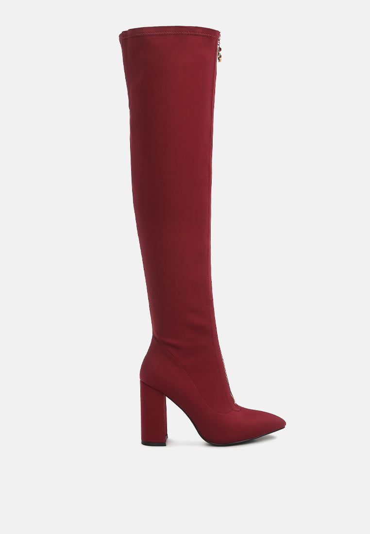 ronettes knee high stretch long boots#color_burgundy