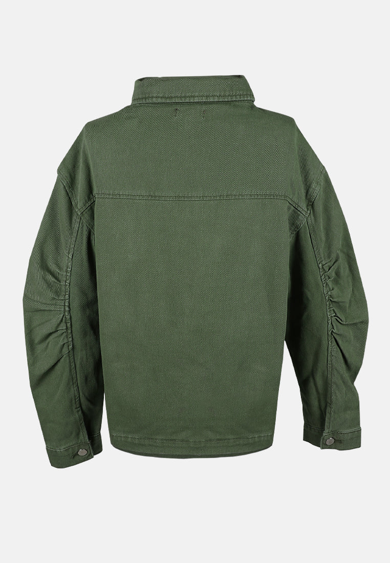 ruched sleeve utility jacket by ruw#color_army-green