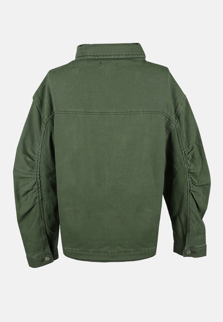 ruched sleeve utility jacket by ruw#color_army-green