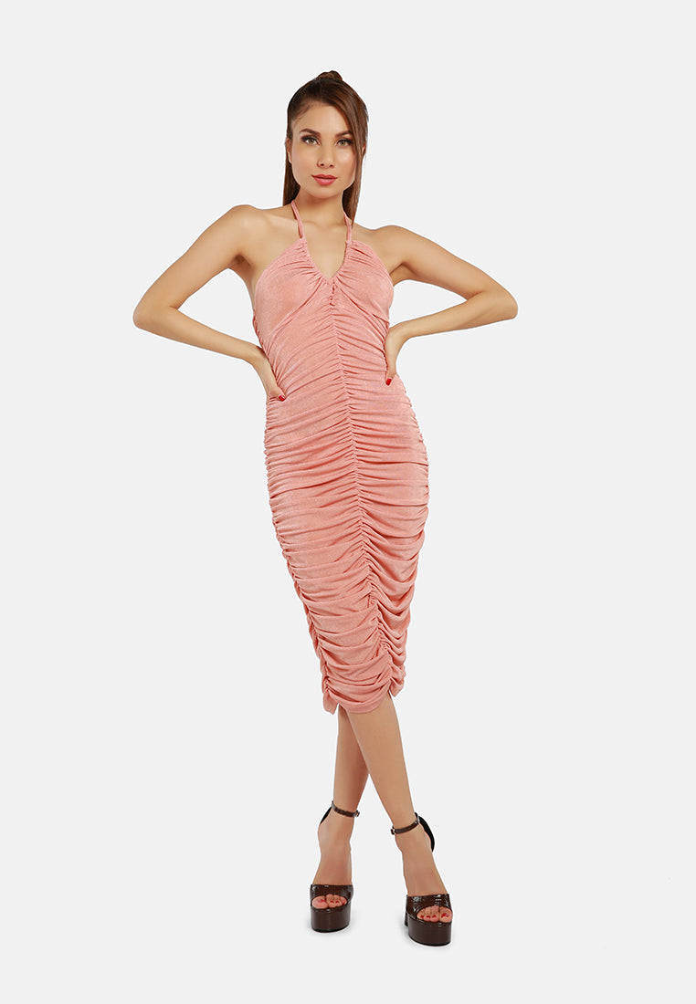 ruched bodycon halter dress#color_peach