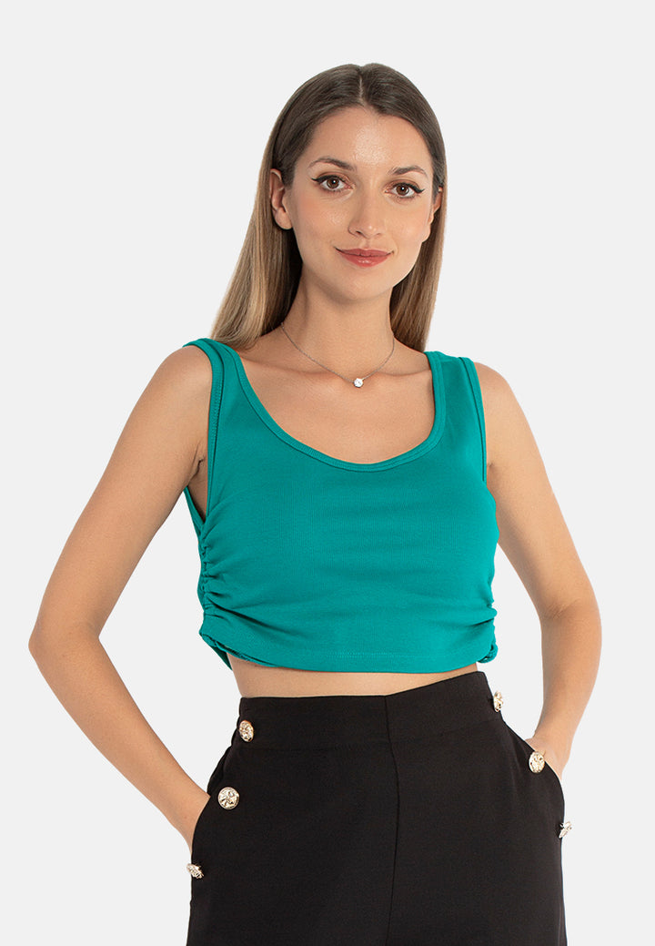 ruched crop top#color_green