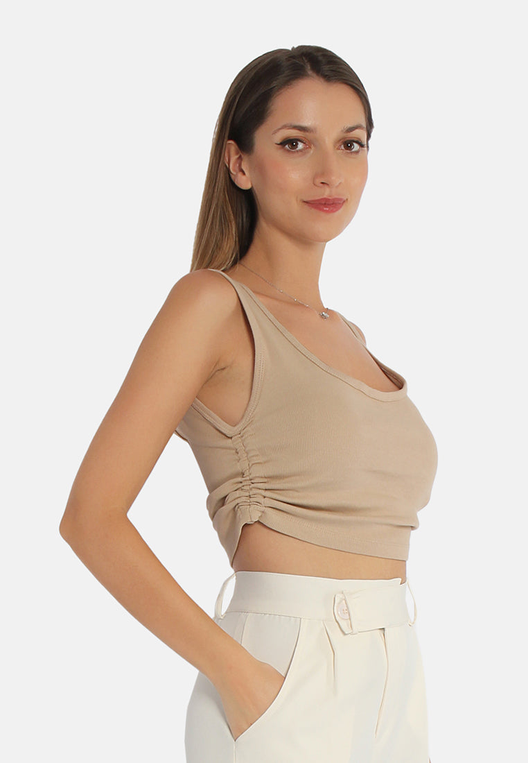 ruched crop top#color_taupe