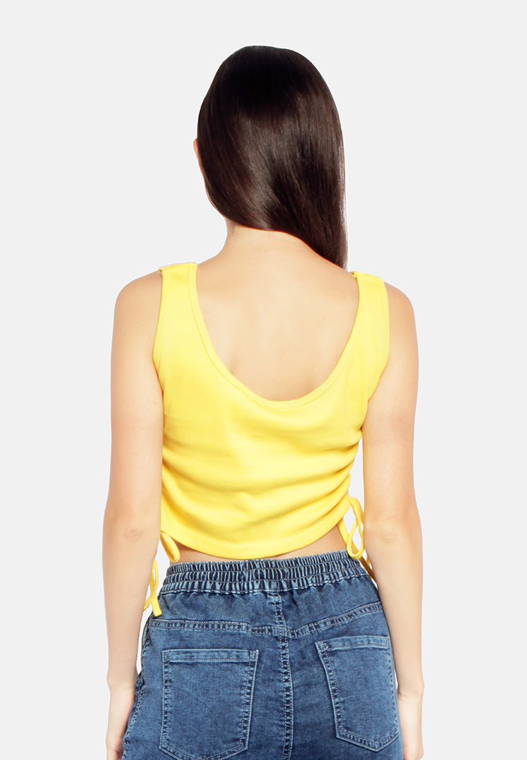 ruched crop top#color_yellow