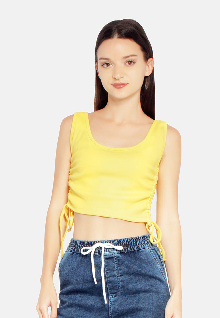 ruched crop top#color_yellow
