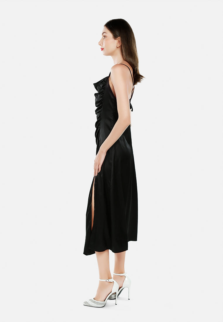 ruched detail slit slip dress by ruw#color_black