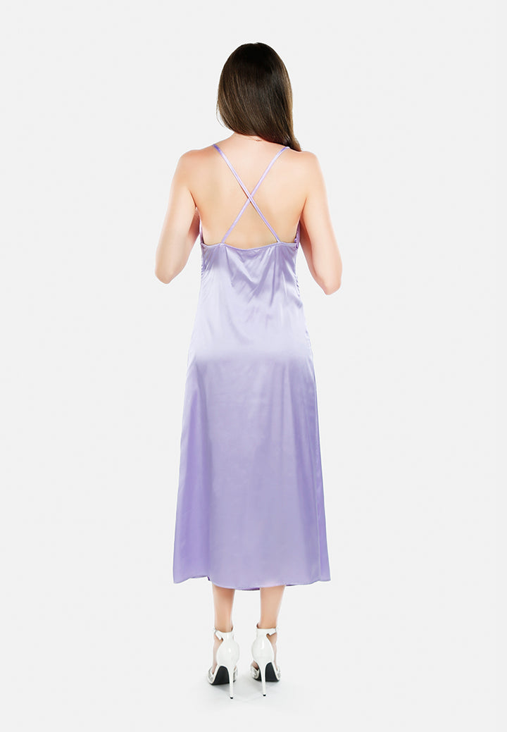 ruched detail slit slip dress by ruw#color_lavender