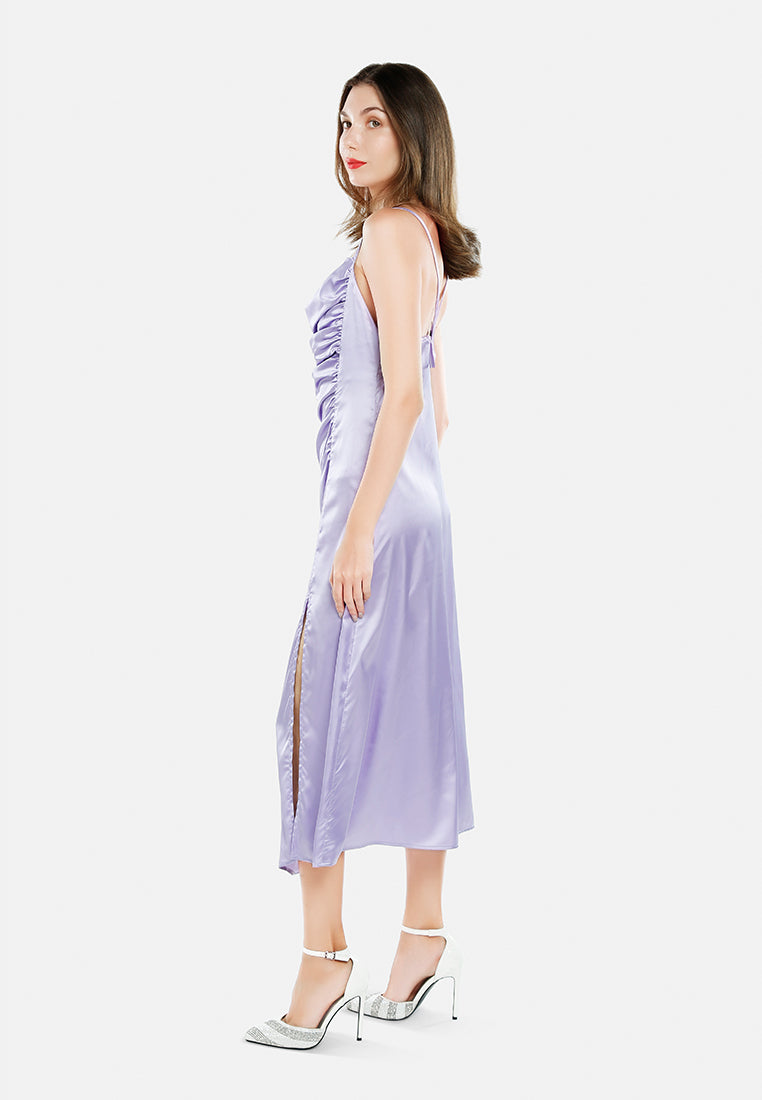 ruched detail slit slip dress by ruw#color_lavender