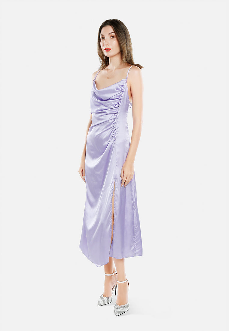 ruched detail slit slip dress by ruw#color_lavender