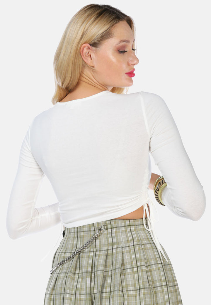 ruched side drawstring full sleeve top by ruw#color_white