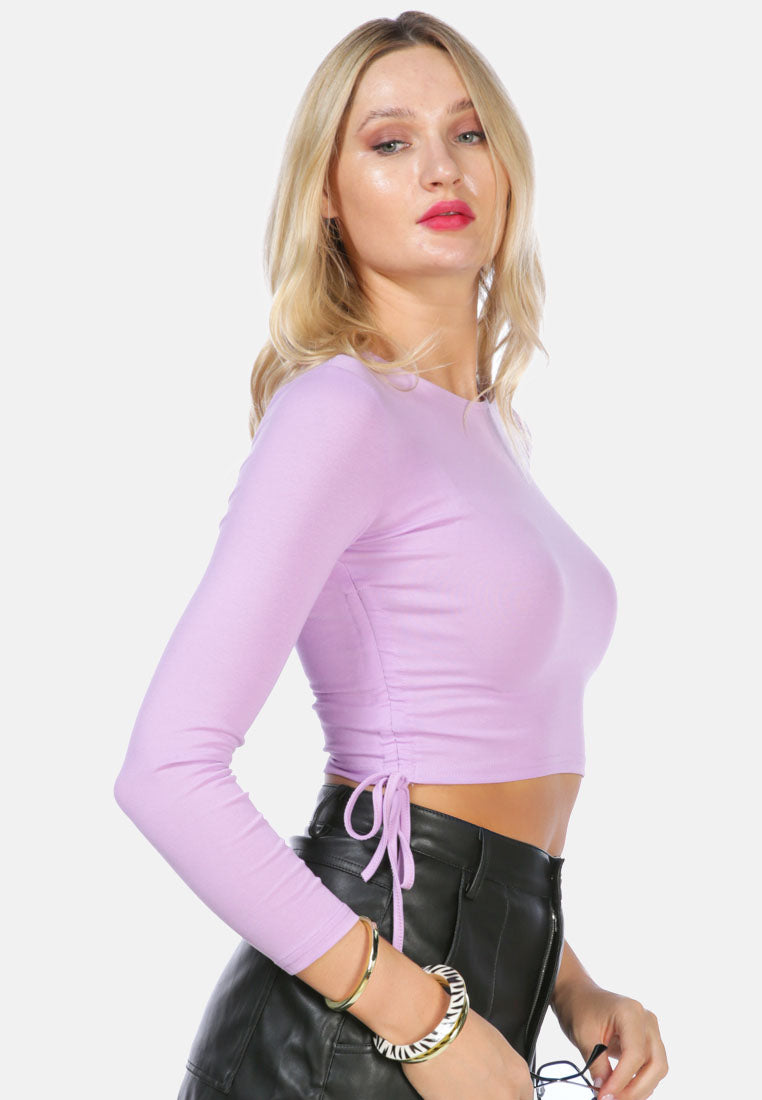 ruched side drawstring full sleeve top by ruw#color_purple