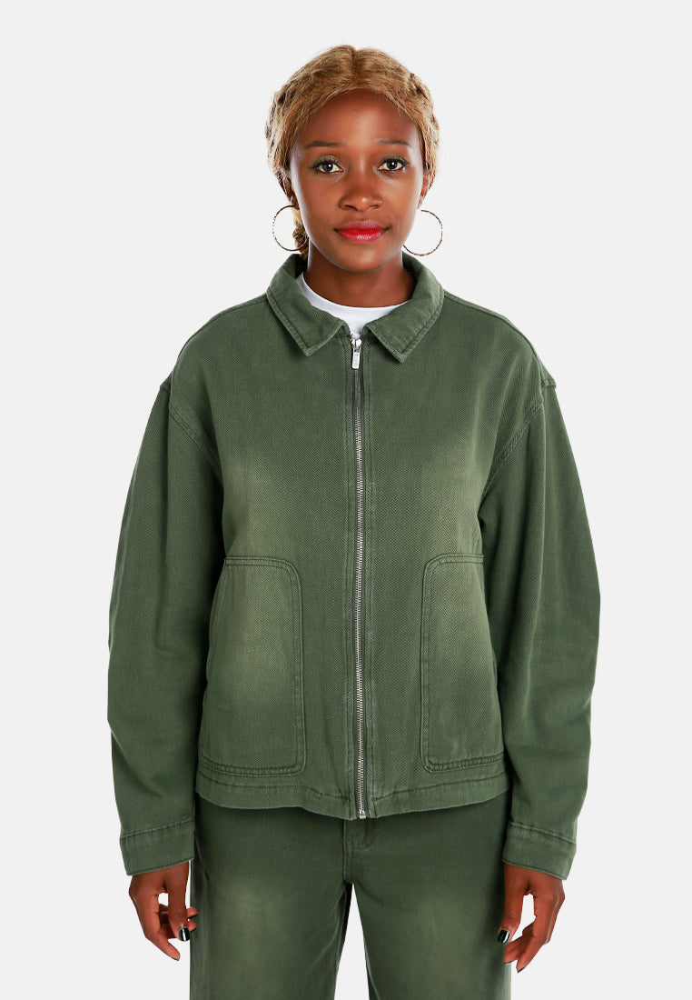 ruched sleeve utility jacket by ruw#color_army-green