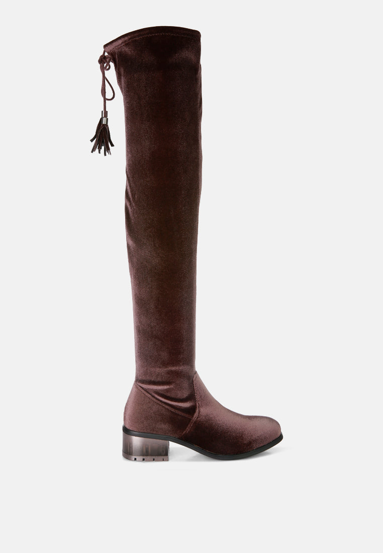 Knee high boots shop with clear heel