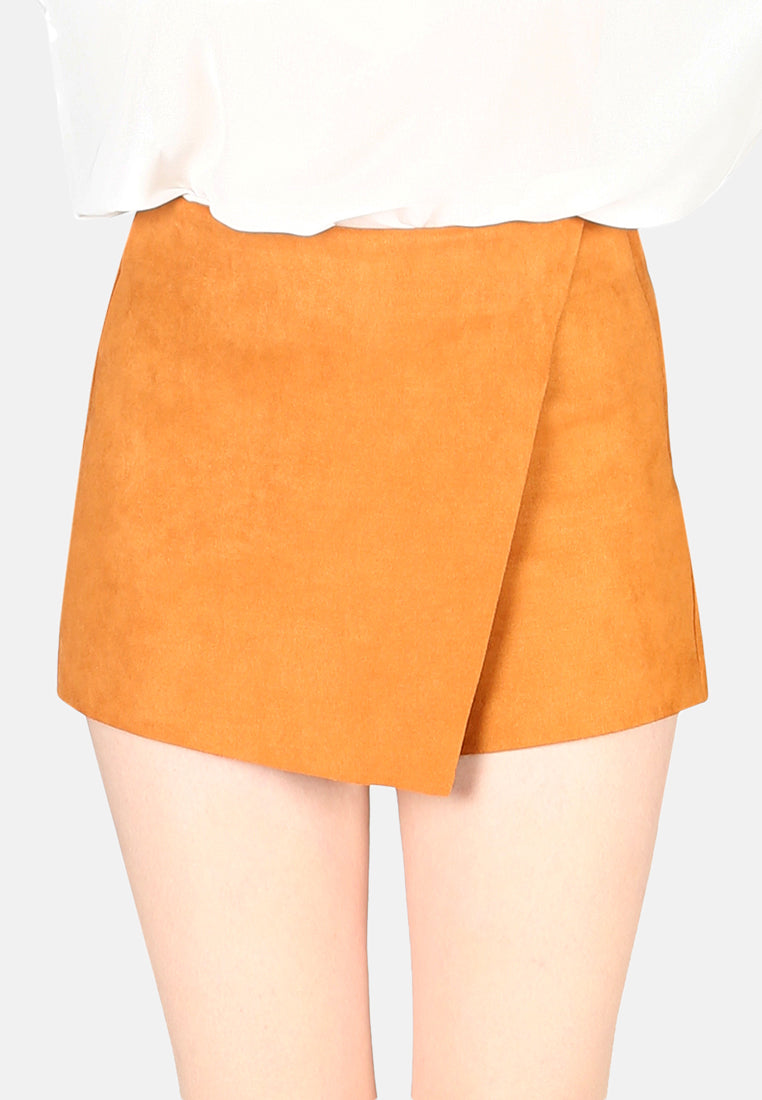 rust high waist wrap style shorts#color_orange