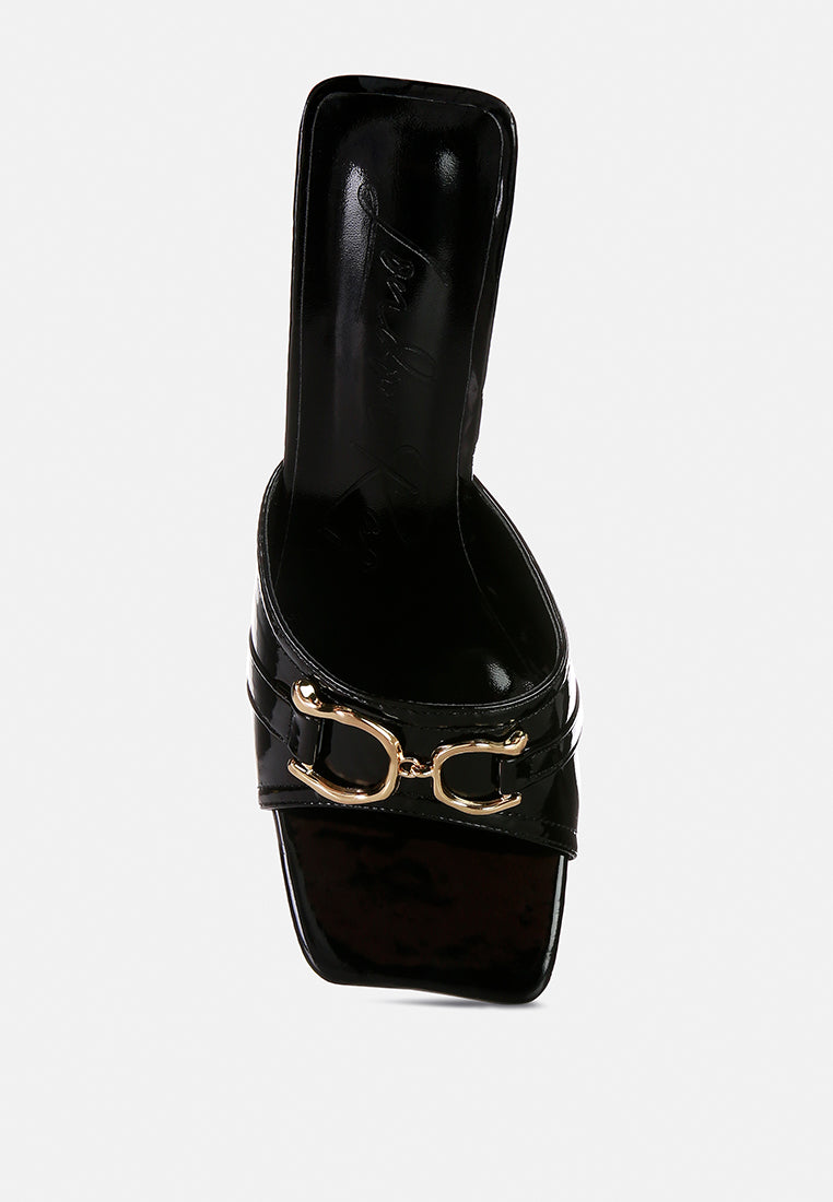 salisbury metal buckle detail slider sandals#color_black