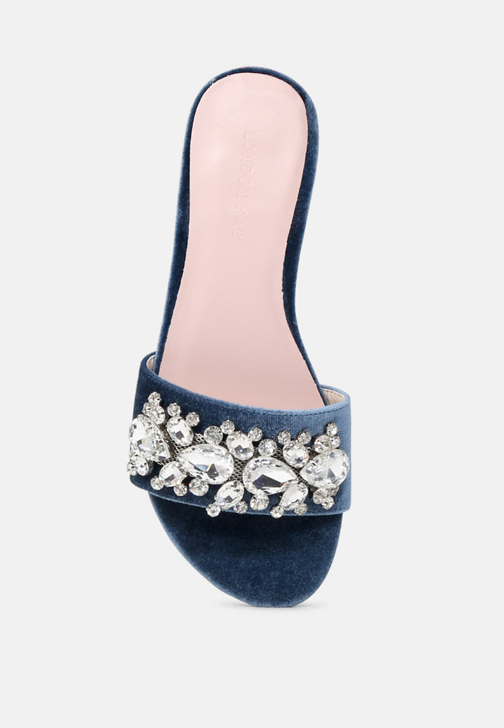 sally women's blue flat embellished sandals#color_blue