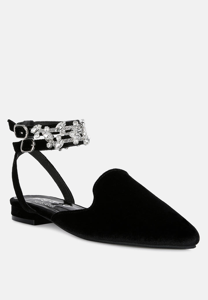Mules planos con pedrería de lujo de terciopelo negro Salome#color_black