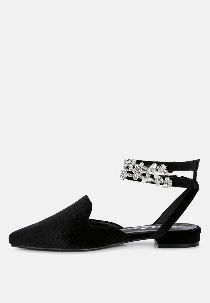 Mules planos con pedrería de lujo de terciopelo negro Salome#color_black