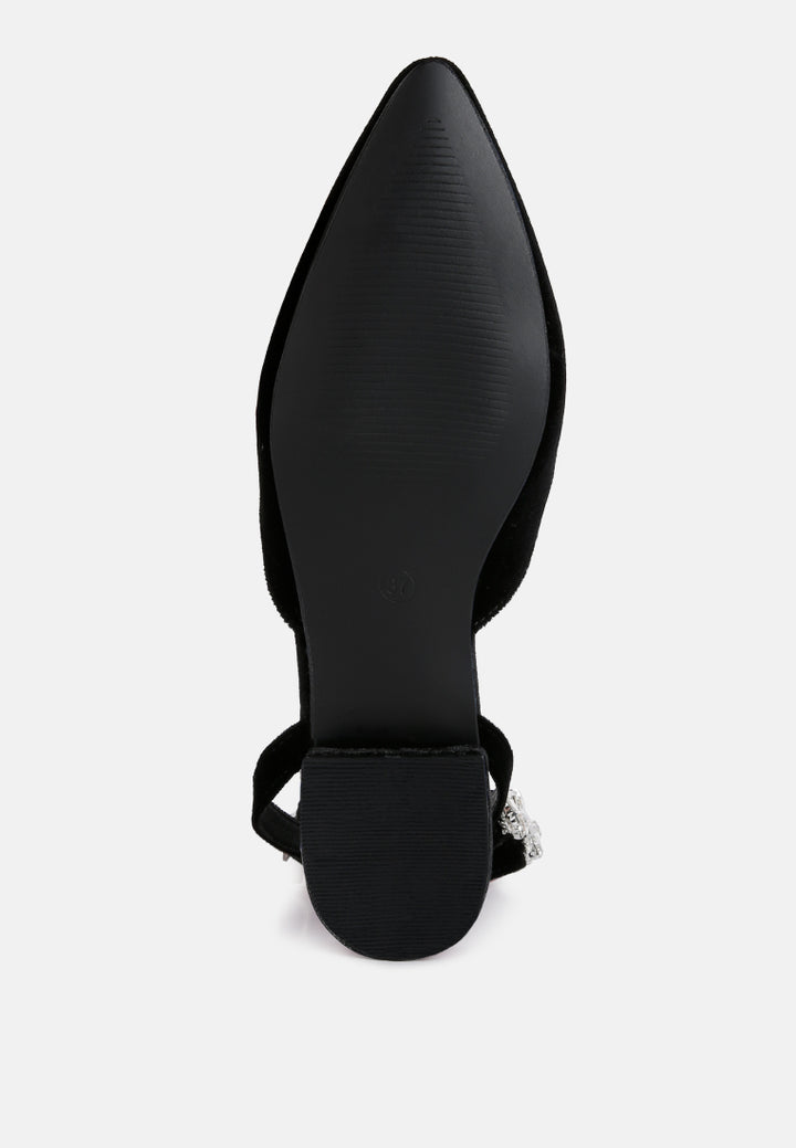 Mules planos con pedrería de lujo de terciopelo negro Salome#color_black