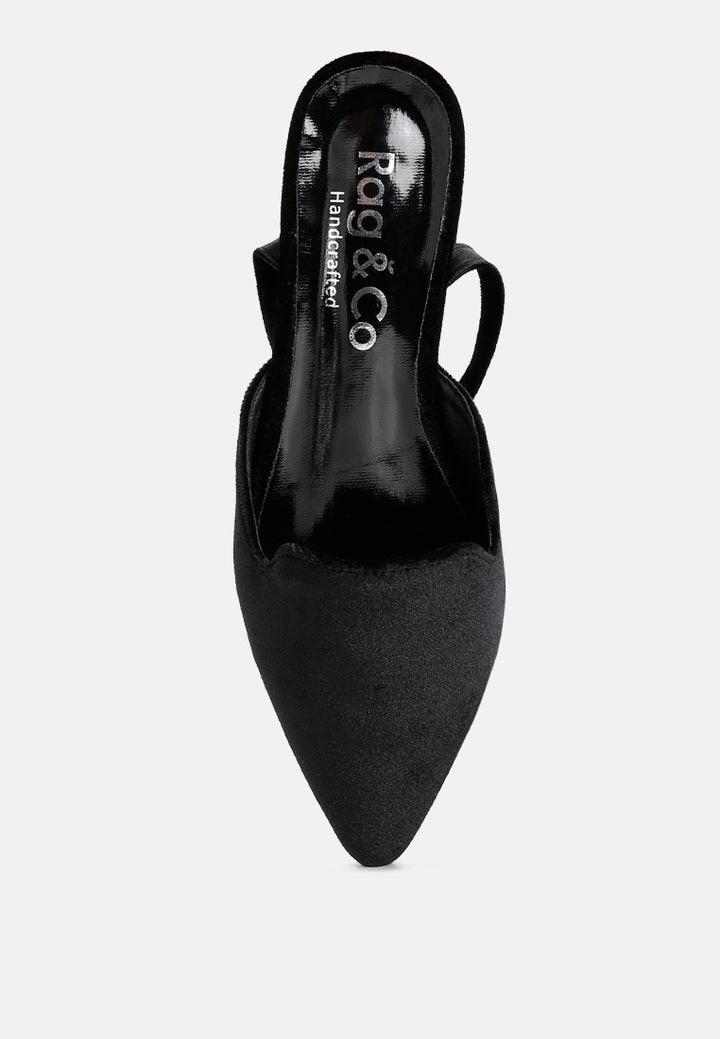 Mules planos con pedrería de lujo de terciopelo negro Salome#color_black
