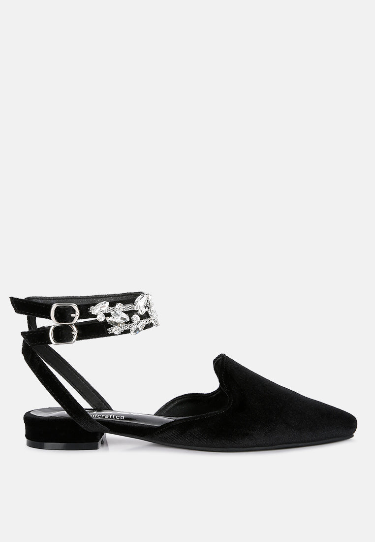 Mules planos con pedrería de lujo de terciopelo negro Salome#color_black
