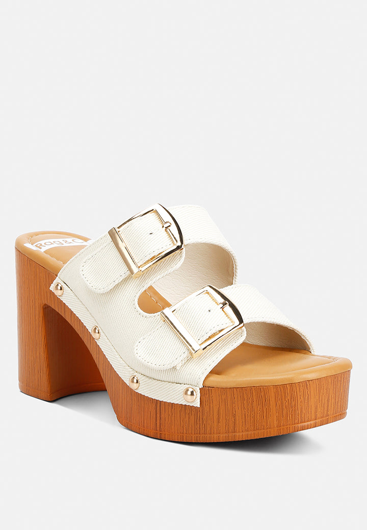 sarai buckle straps high block heel clogs#color_beige