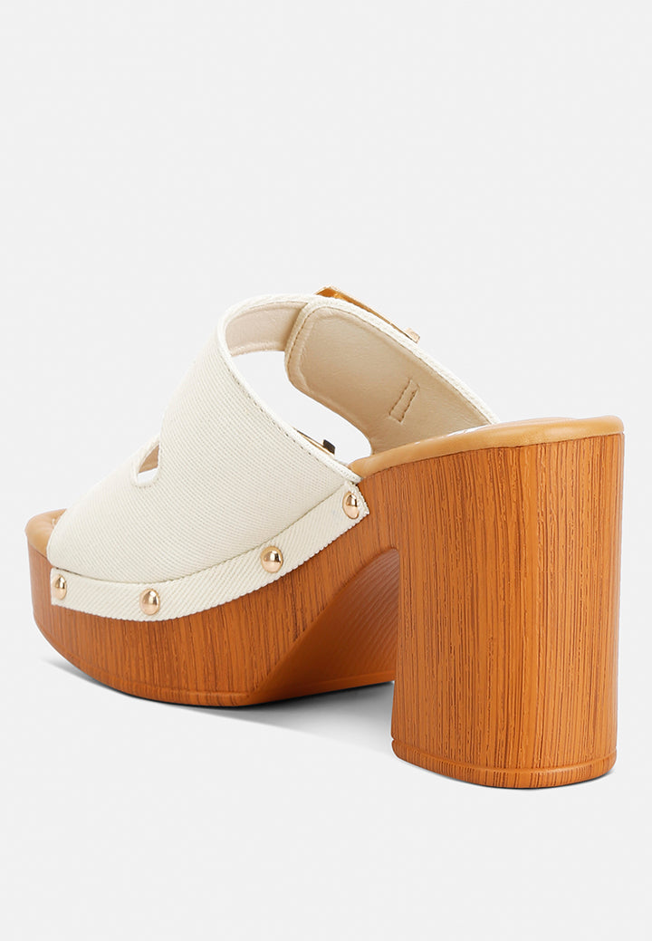 sarai buckle straps high block heel clogs#color_beige