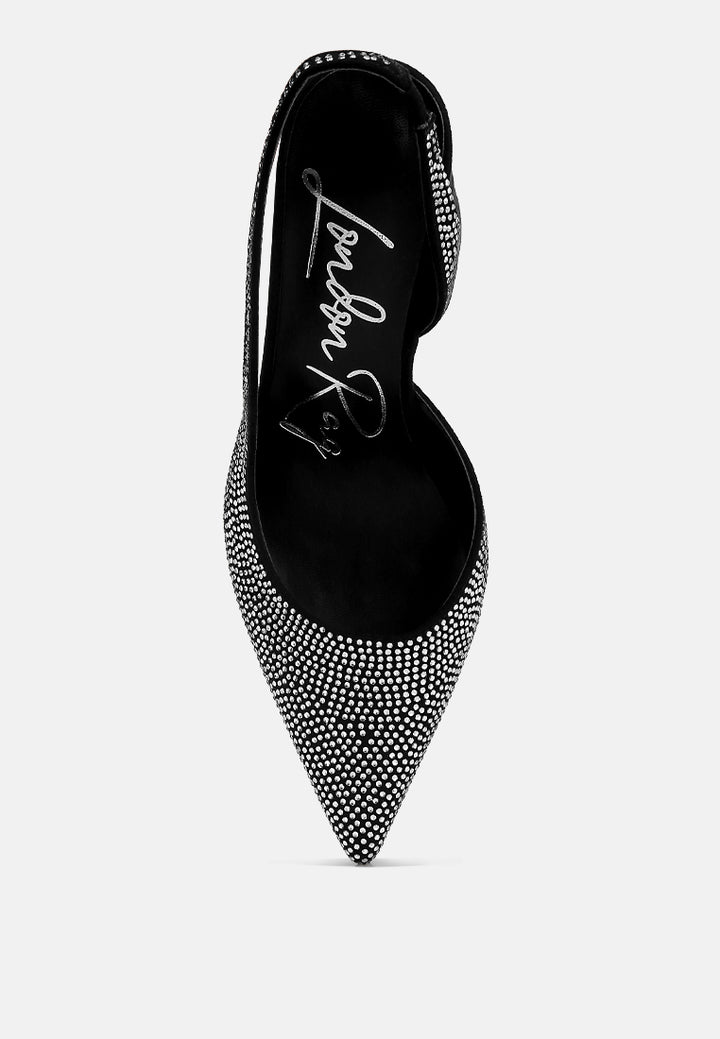 saranna rhinestone embellished suede heel sandals#color_black