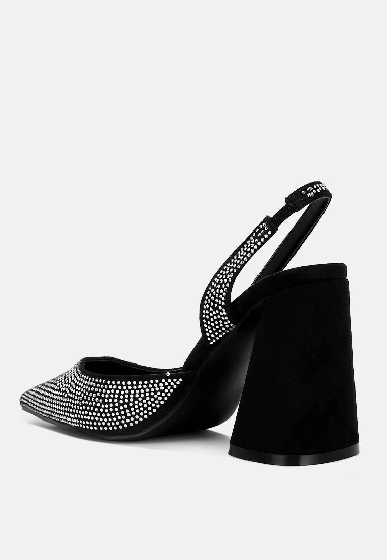 saranna rhinestone embellished suede heel sandals#color_black