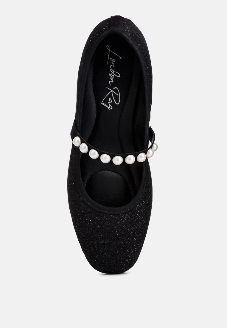 sassie pearl embellished ballerina flats#color_black