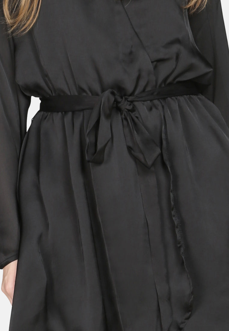 satin wrap dress#color_black