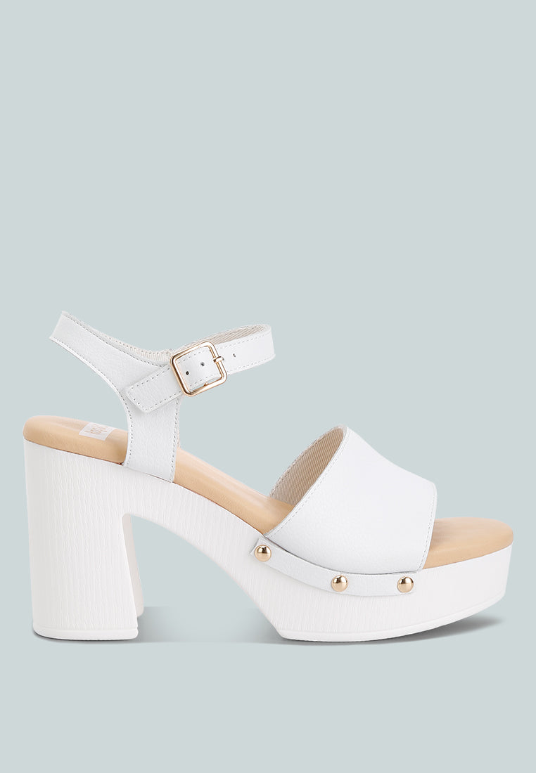 leather high block sandals by ruw color_white