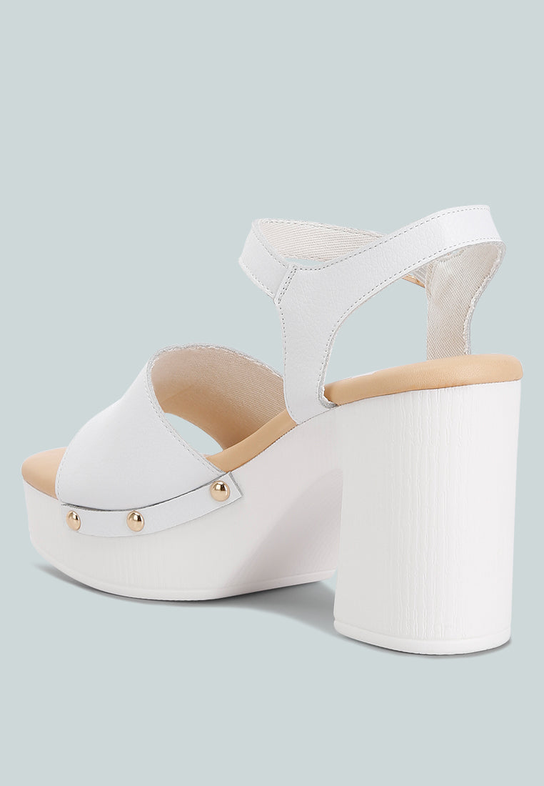 leather high block sandals by ruw color_white