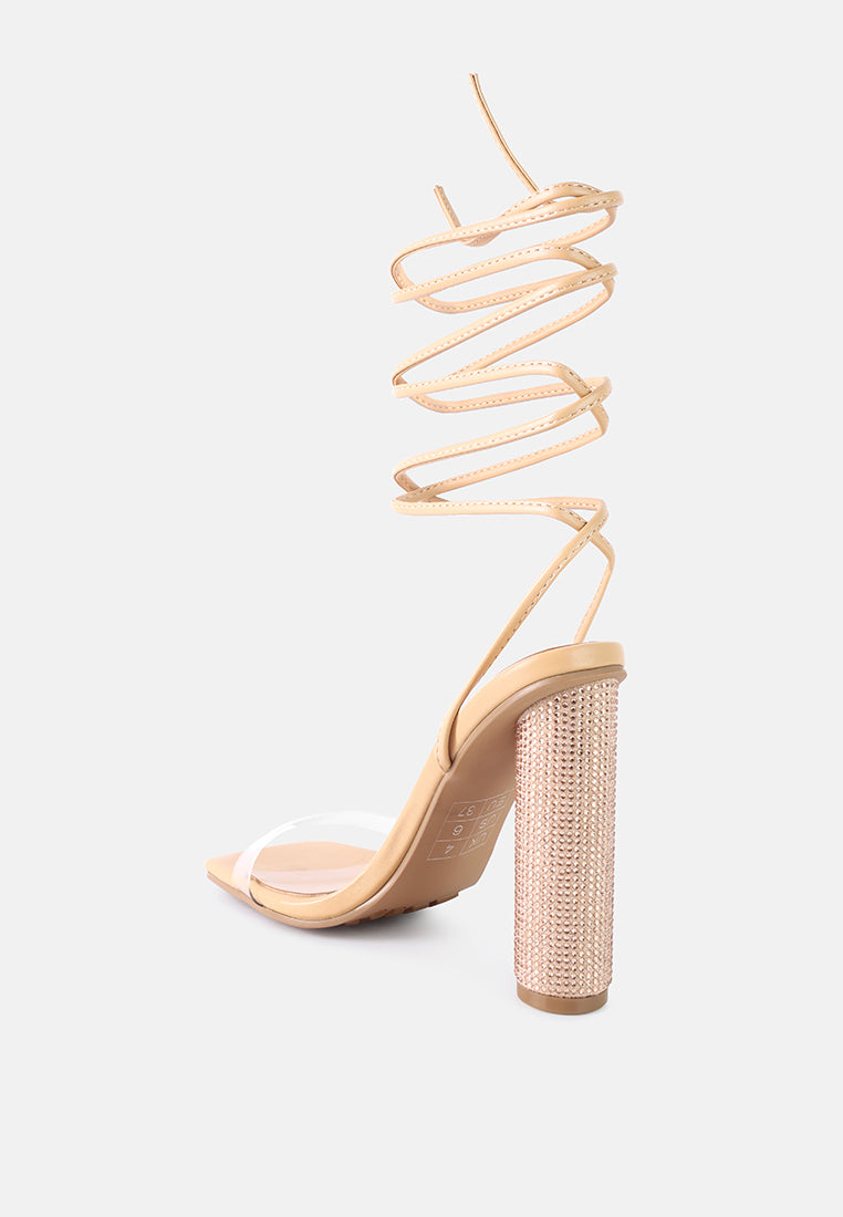scansta lace up rhinestone embellished high heel sandals#color_latte