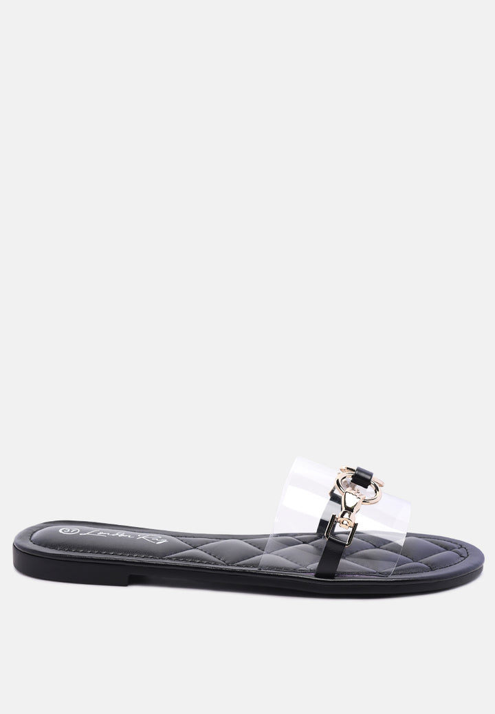 scoth clear buckled quilted slides#color_black